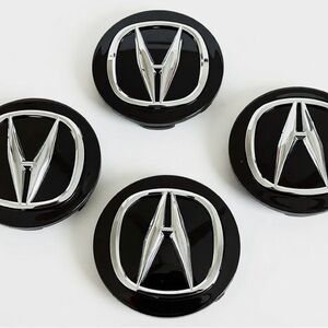 69mm Acura Black and Silver Wheel Center Caps